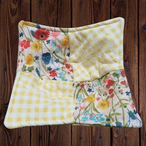 Microwave Bowl Cozy, Patchwork Flowers and Yellow Gingham Soup Bowl Cozy